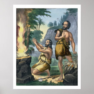 Kain och Abels offer, från ett bibeltryck Poster