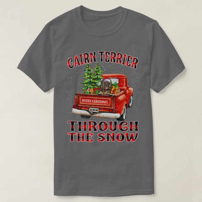 Kairn Terrier genom Snö jul Lastbil Pla T Shirt (Design framsida)