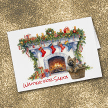 Kairn Terrier Hund Fireplace Vänta på tomten