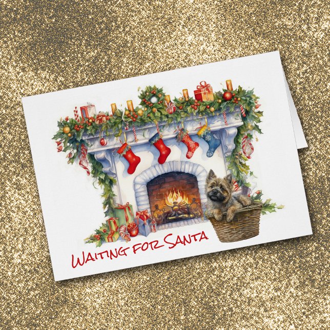 Kairn Terrier Hund Fireplace Vänta på tomten Hälsningskort (Skapare uppladdad)