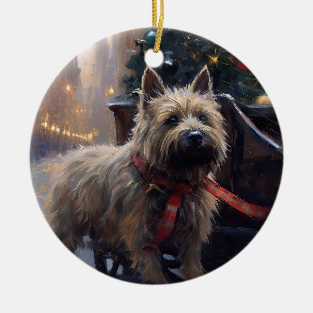 Kairn Terrier jul jul, helgsäsong Julgransprydnad Keramik (Framsidan)