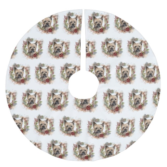 Kairn Terrier Juldagen Utandning Festive Valp Julgransmatta Borstad Polyester (Framsidan)