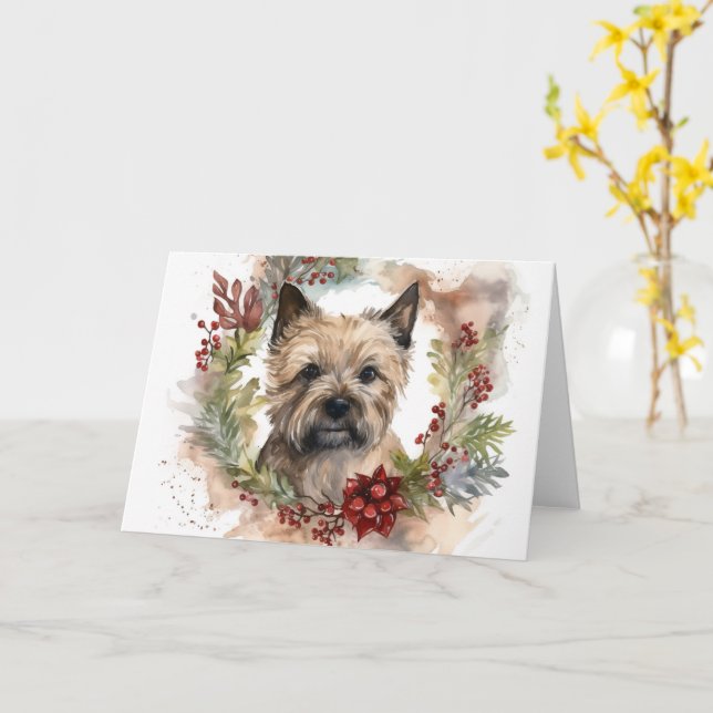Kairn Terrier Juldagen Utandning Festive Valp Kort (Gul blomma)