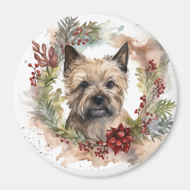 Kairn Terrier Juldagen Utandning Festive Valp Magnet (Framsidan)
