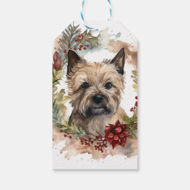 Kairn Terrier Juldagen Utandning Festive Valp Presentetikett (Baksidan)