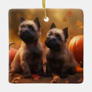 Kairn Terrier Puppy Autumn Delight Pumpkin Julgransprydnad Keramik