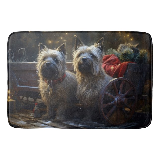 Kairn Terrier Snowy Sleigh-juldekretet Badrumsmatta (Framsidan)