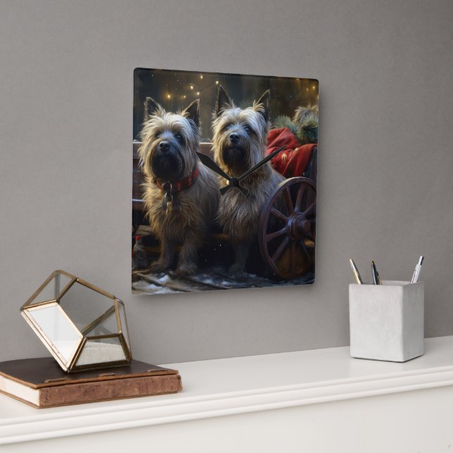 Kairn Terrier Snowy Sleigh-juldekretet Fyrkantig Klocka (Kontor)
