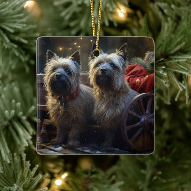 Kairn Terrier Snowy Sleigh-juldekretet Julgransprydnad Keramik (Träd)