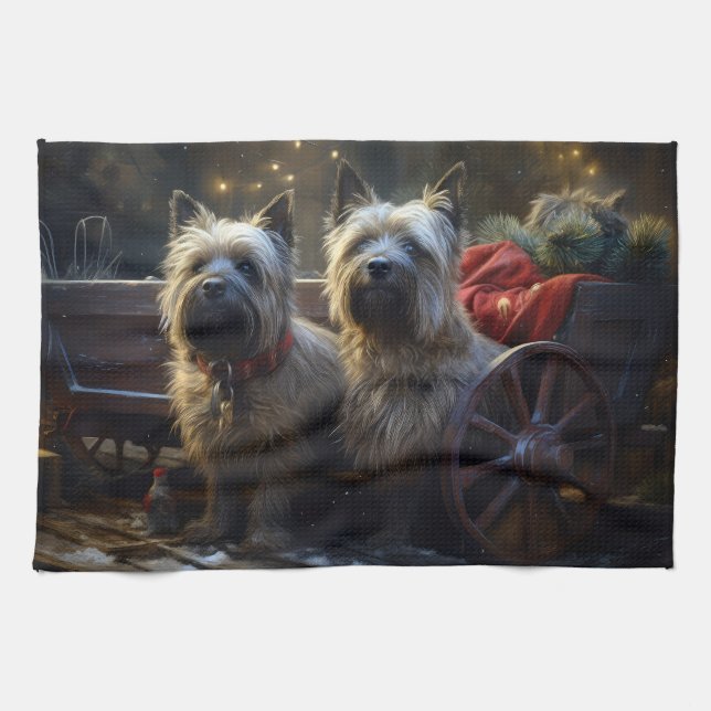 Kairn Terrier Snowy Sleigh-juldekretet Kökshandduk (Horisontell)