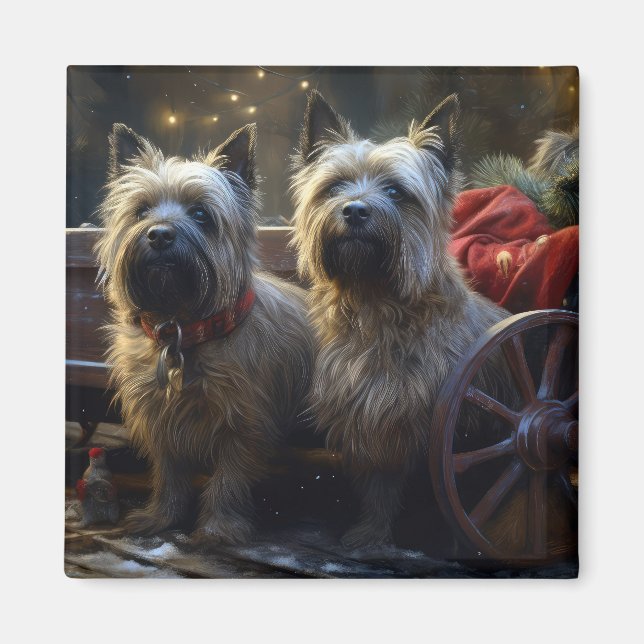 Kairn Terrier Snowy Sleigh-juldekretet Magnet (Framsidan)