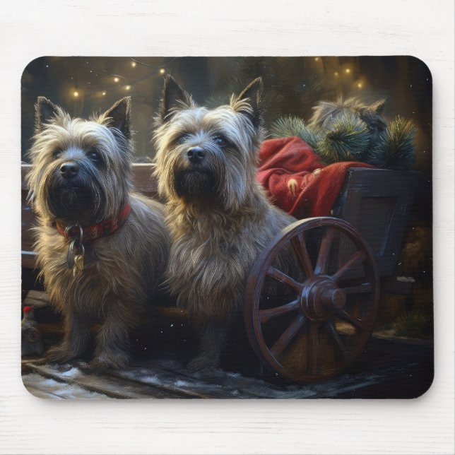 Kairn Terrier Snowy Sleigh-juldekretet Musmatta (Framsidan)