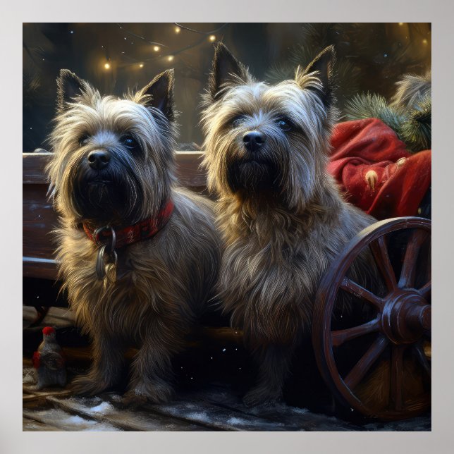 Kairn Terrier Snowy Sleigh-juldekretet Poster (Framsidan)