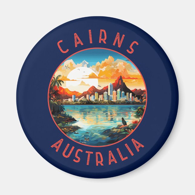 Kairns Australia Retro Distress Circle Magnet (Framsidan)
