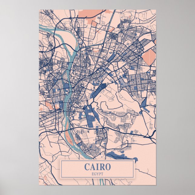 Kairo Egypten Blåsigt Stadskarta Resa Poster (Framsidan)