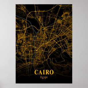 Kairo - Egypten Guld City Karta Poster
