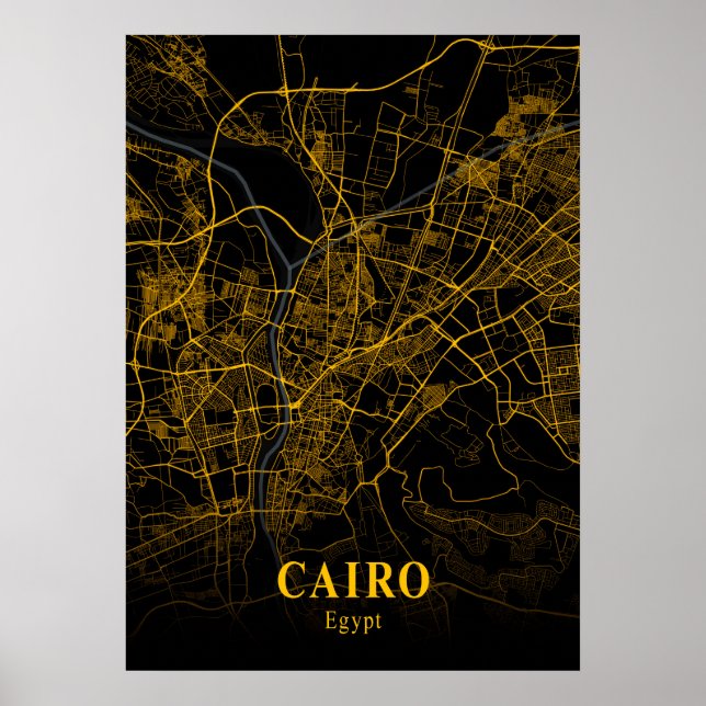 Kairo - Egypten Guld City Karta Poster (Framsidan)