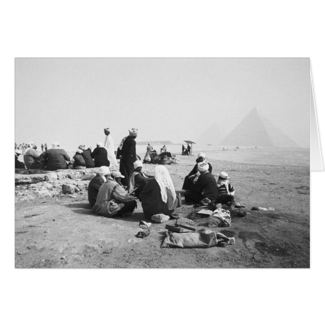 Kairo Egypten, kameljockeys Giza pyramiderna (NR)  Hälsningskort (Framsidan Horizontal)
