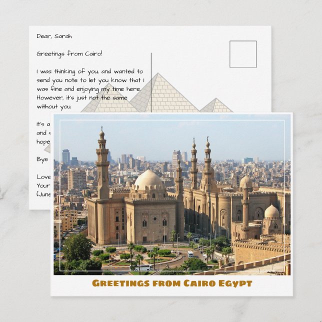 Kairo Egypten med moské Vykort (Fram/baksida)
