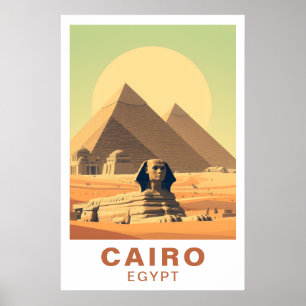 Kairo Egypten Pyramider & Sfinx Resa Retro Konst Poster