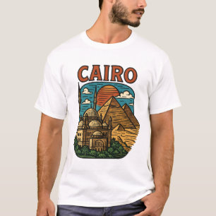 Kairo Egypten Vintage Resa Pyramid Landskaps Konst T Shirt