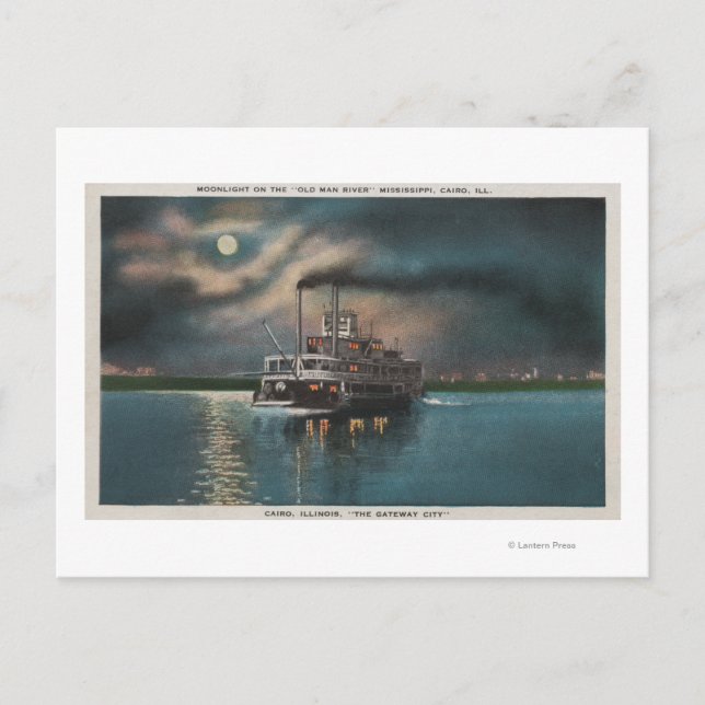 Kairo, IL - Nattvy av Steamer på miss. Floden Vykort (Framsida)