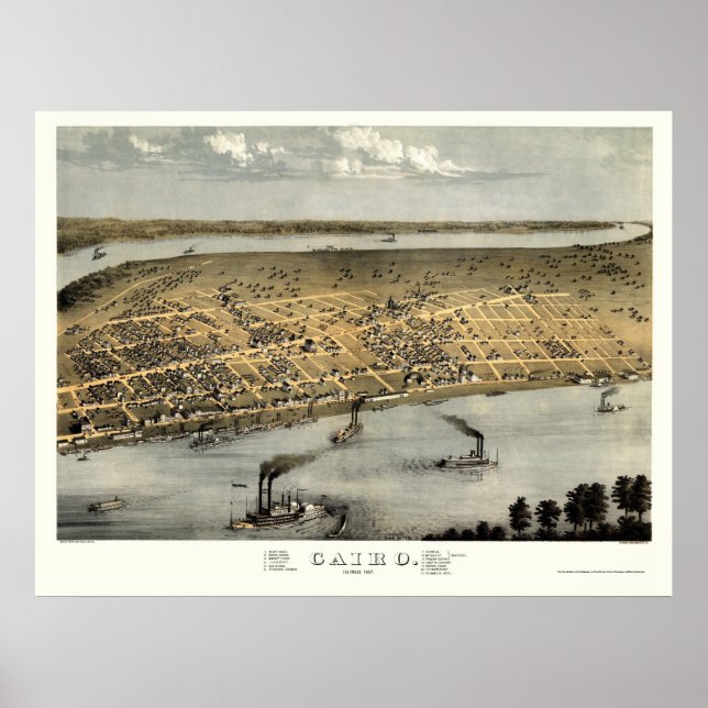 Kairo, IL Panoramic Karta - 1867 Poster (Framsidan)