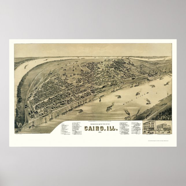Kairo, IL Panoramic Karta - 1888 Poster (Framsidan)