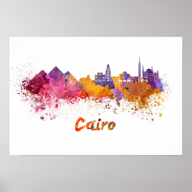 Kairo skyline i vattenfärg poster (Framsidan)