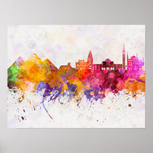 Kairo skyline i vattenfärgsbakgrund poster
