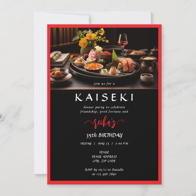 Kaiseki Japansk privat Chef Red Script Birthday Inbjudningar (Framsida)