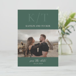 Kaitin Hunter Grönt Bold Monogram Elegant bröllop Spara Datumet
