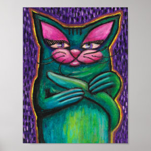 Kaj albino katt i oliepastell på lila bakgrund poster