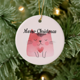 Kaj rosa hjärta katt julgransprydnad keramik