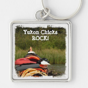 Kajaken balanserar; Yukon chickSTEN Fyrkantig Silverfärgad Nyckelring