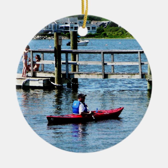 Kajaking Bristol RI Julgransprydnad Keramik (Framsidan)