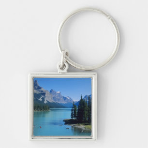 Kajaking på Maligne Lake vid Spirit Island Fyrkantig Silverfärgad Nyckelring