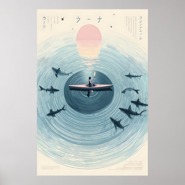 Kajaking vid soluppgång Postertryck  Surrealistisk Poster (Framsidan)