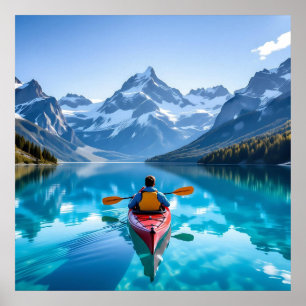 Kajakpaddling i bergen Vacker natur Poster
