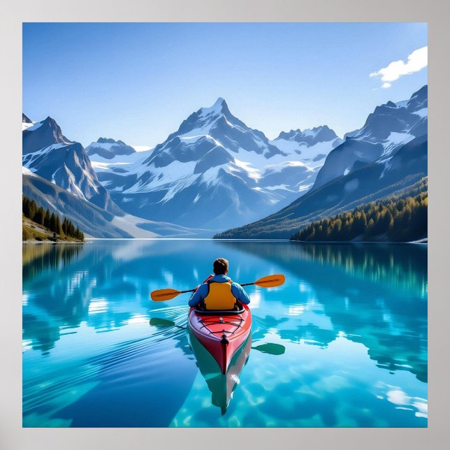 Kajakpaddling i bergen  Vacker natur Poster (Framsidan)