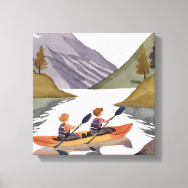 Kajakutflykt på sjö | Bergs natur akvarell Canvastryck