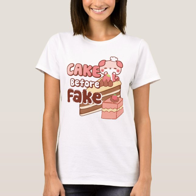 Kaka före Fake Cute Cute rosa T-shirt (Framsida)