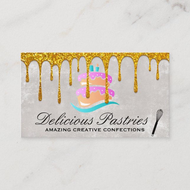 Kaka Logotyp | Affärskortet Guld Drip Whisk Visitkort (Framsida)