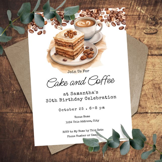Kaka och kaffe 30:e Vuxens födelsedag Inbjudningar (Skapare uppladdad)