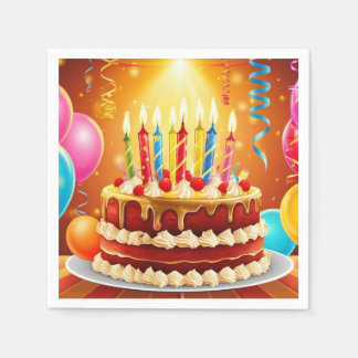 Kaka och ljus från födelsedagen pappersservett