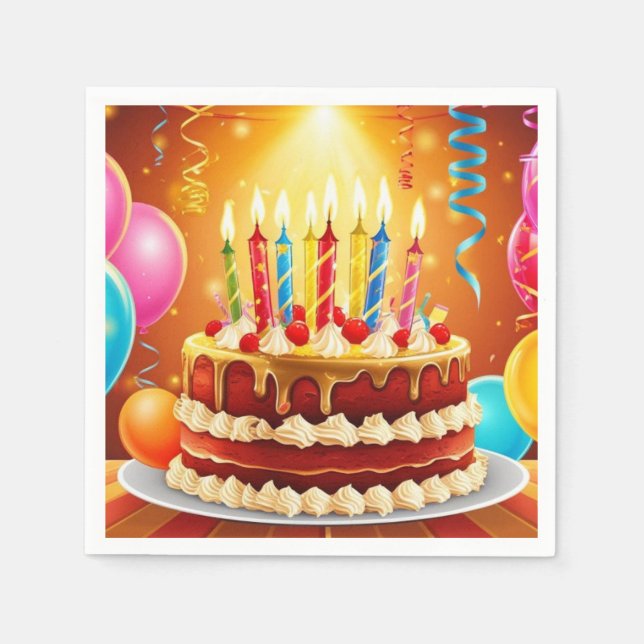 Kaka och ljus från födelsedagen pappersservett (Framsidan)