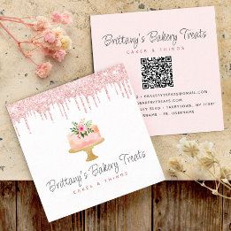 Kaka QR-koden  Rosa Glitter Drives Pastry Chef Fyrkantigt Visitkort