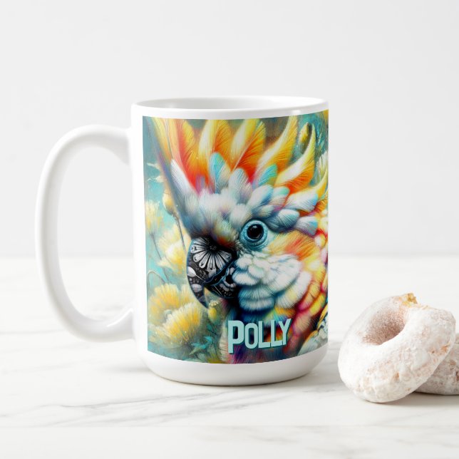 Kakadua Fågel Gula Vallmor Personlig Kaffemugg (Med munk)