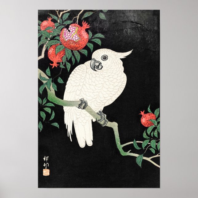 Kakadua och granatäpple av Ohara Koson Poster (Framsidan)
