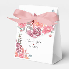 Kakaj av korall och persikofärgad Blommigt Bröllop Presentaskar